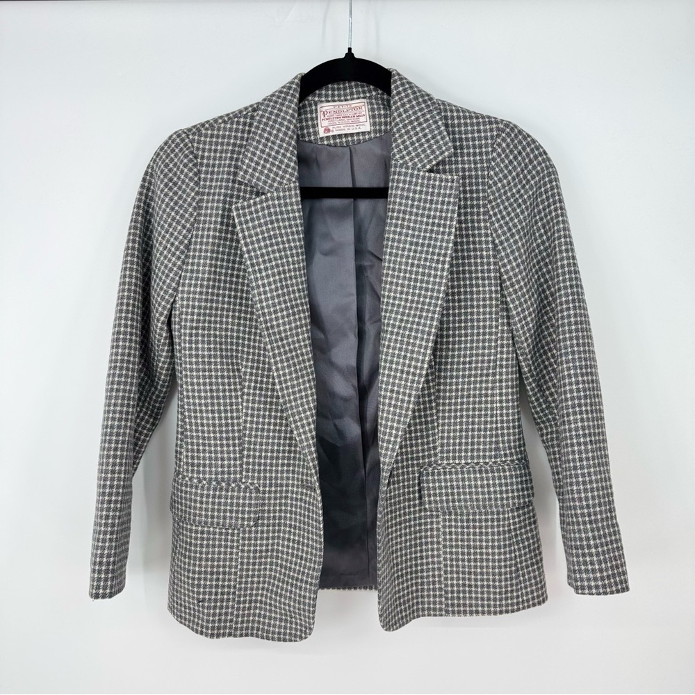 Pendleton VINTAGE Wool Petite Classic Micro Plaid Double Breasted Blazer